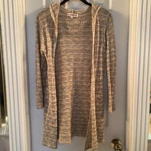 Khaki and cream open sweater with hoodie